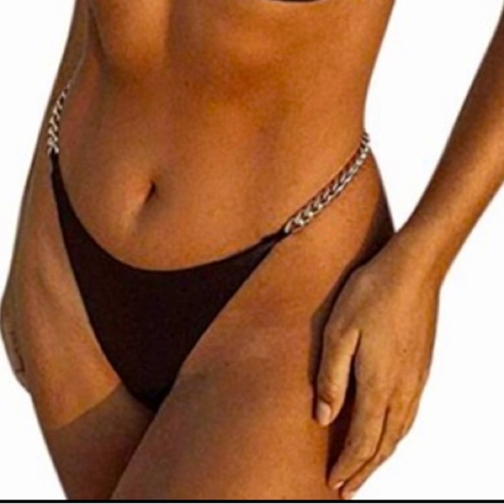 ASOS Metallic Gold Chain Detail Strap Bikini Bottoms Swimsuit High Waist bikini